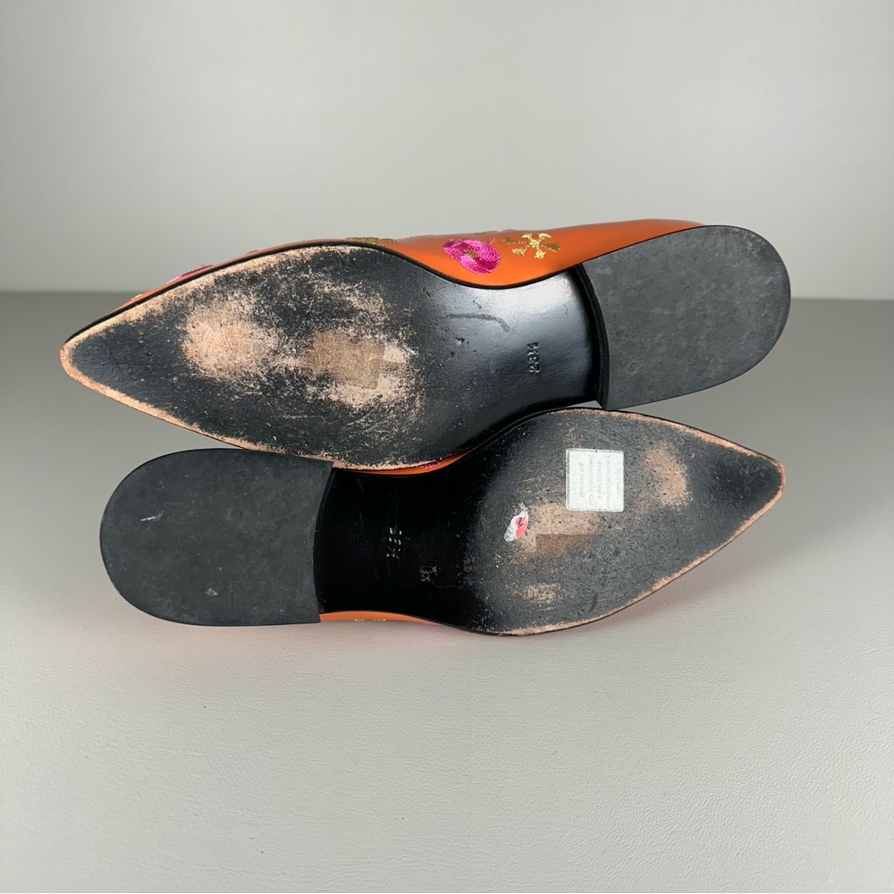 rare Comme des Garcons Embroidered Flowers Orange Loafers - Picture 9 of 11